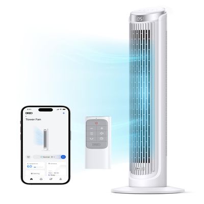 Dreo Smart Tower Fan for Bedroom, Standing Fans for Indoors, 90 Oscillating, 26ft/s Velocity Quiet Floor Fan with Remote, 12H Timer, Voice Control Fans for Indoors, Compatible with Alexa