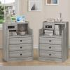 Tiptiper Nightstand Set 2, Grey Night Stands with Hutch and Charging Station, Nightstand with 3 Drawers for Bedrooms Set of 2, Modern Bedside Table End Side Table view 1