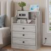 Tiptiper Nightstand Set 2, Grey Night Stands with Hutch and Charging Station, Nightstand with 3 Drawers for Bedrooms Set of 2, Modern Bedside Table End Side Table view 3