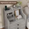 Tiptiper Nightstand Set 2, Grey Night Stands with Hutch and Charging Station, Nightstand with 3 Drawers for Bedrooms Set of 2, Modern Bedside Table End Side Table view 4
