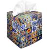 Tissue Box Cover Square Velvet Decorative Tissue Box Holder Cute Funny Cube Tissue Case Cover-Mexican Talavera Tiles Tissue Box Cover view 1