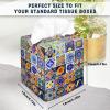 Tissue Box Cover Square Velvet Decorative Tissue Box Holder Cute Funny Cube Tissue Case Cover-Mexican Talavera Tiles Tissue Box Cover view 3
