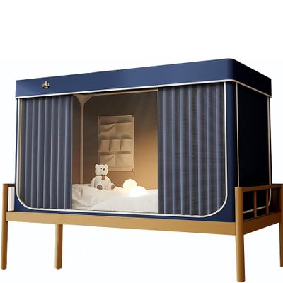 Atkits Privacy Bed Tent Twin Canopy Bed Frame Post Poles Twin Top Bunk Bed Tent Canopy, Portable 3 Doors Breathable Dream Tent Shelter, Kids Play Tents for Indoor,Navy,43.3H75L35.4W