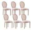 Rhomtree Farmhouse Dining Chairs, Retro Upholstered Antique Painting Linen Kitchen Chairs, Armless Rattan Dining Room Chairs, Accent Chair with Round Back/Natural Wood Frame(Cream Set of 6) view 1