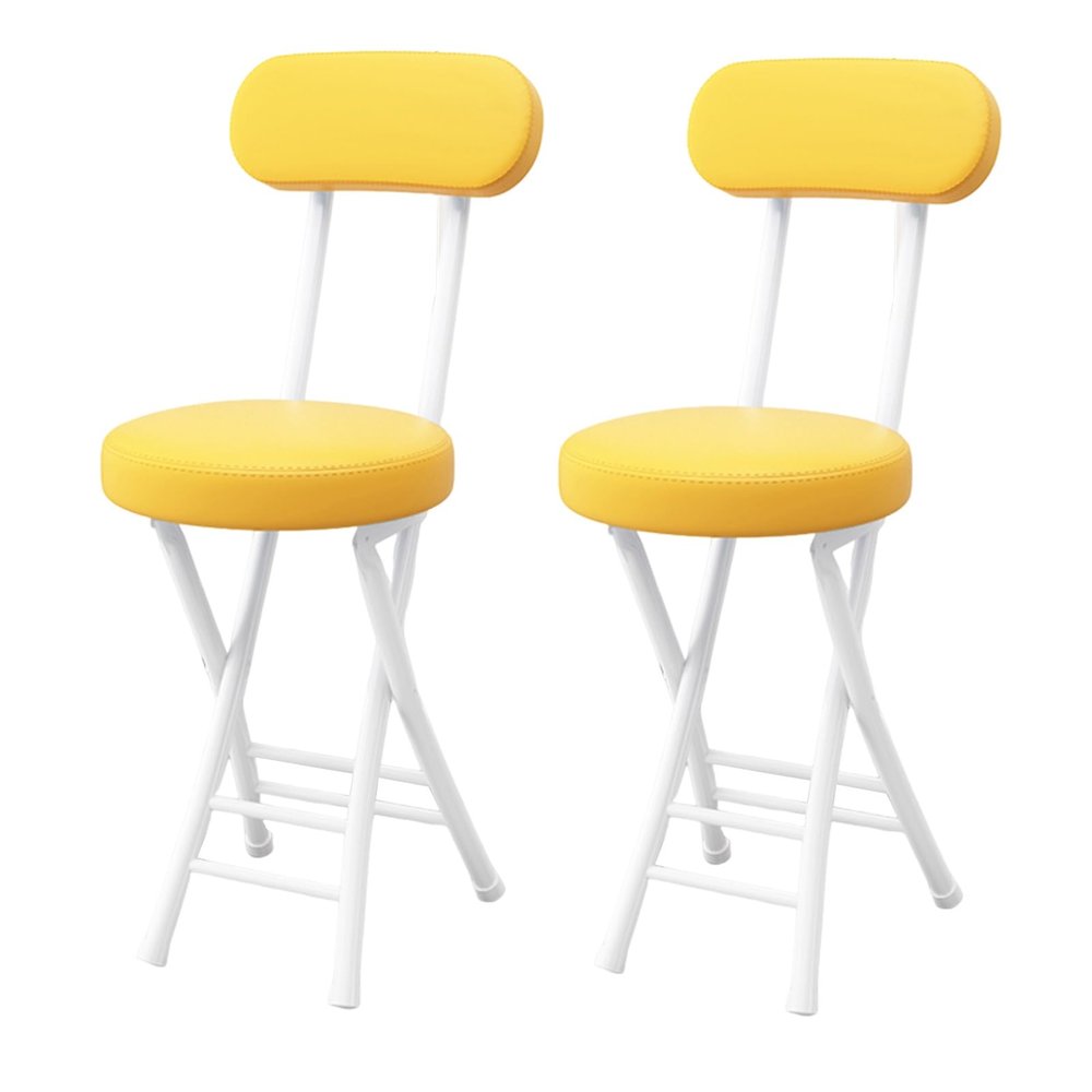 Folding Bar Stool with Backrest, 18inch Kitchen Chair with Round Cushion Padded, Stool for Kitchen Garden Living Room Camping Fishing, Yellow (Size : Set of 2)