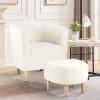 DAZONE Sherpa Accent Chair with Ottoman, White Fluffy Teddy Barrel Armchair for Cozy Living Room, Small Comfy Chairs for Bedroom, Reading Corner view 1