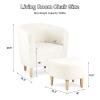 DAZONE Sherpa Accent Chair with Ottoman, White Fluffy Teddy Barrel Armchair for Cozy Living Room, Small Comfy Chairs for Bedroom, Reading Corner view 2