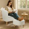 DAZONE Sherpa Accent Chair with Ottoman, White Fluffy Teddy Barrel Armchair for Cozy Living Room, Small Comfy Chairs for Bedroom, Reading Corner view 4