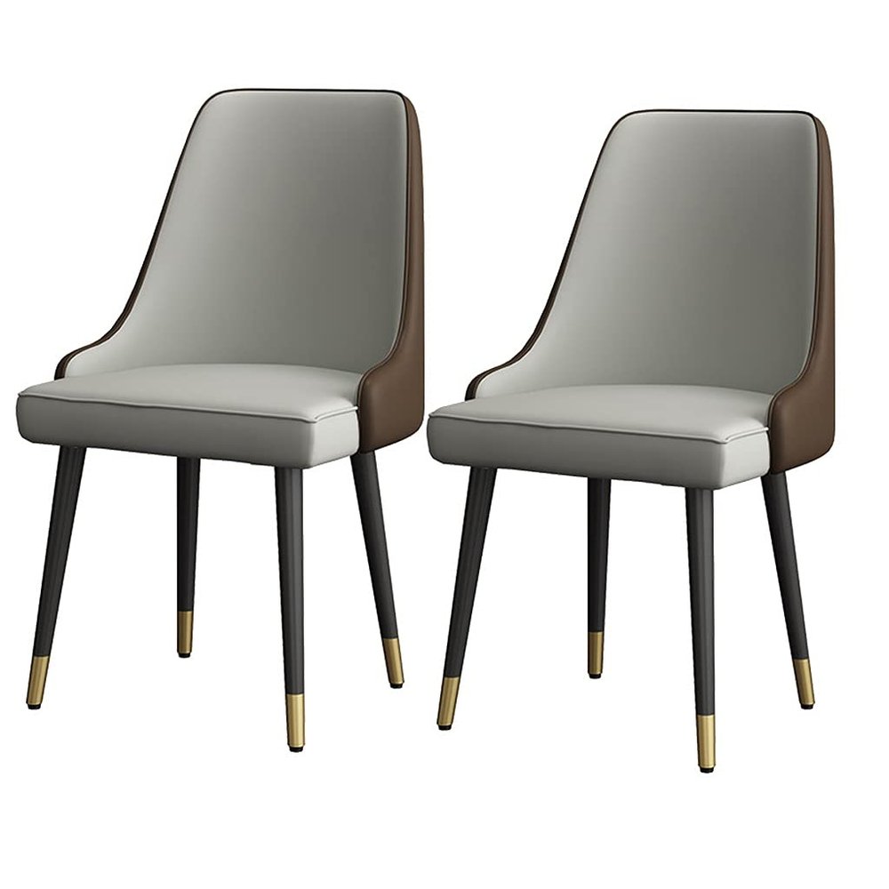 Amunpitic Set of 2 Modern Upholstered Dining Chairs, Chairs for Kitchen with PU Leather Upholstered, Dining Room Chairs with Metal Legs, Comfy Living Room Chair with Backrest (Gray)