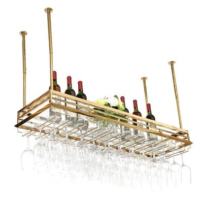 Bar Wine Rack Upside Down Goblet Rack Simple Wine Rack Hanging Cup Rack European Style Stainless Steel Hanging Wine Rack (Color : Rose Gold Size : 120 * 35cm)