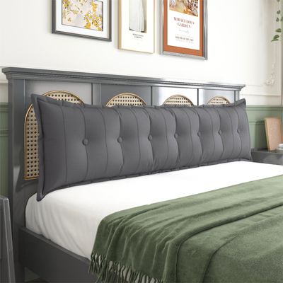Rucener Rectangular Headboard Reading Body Pillow Large Cushion Removable Headboard Backrest Reading Pillow Headboard Gift for Mom Polyester Linen Grey King