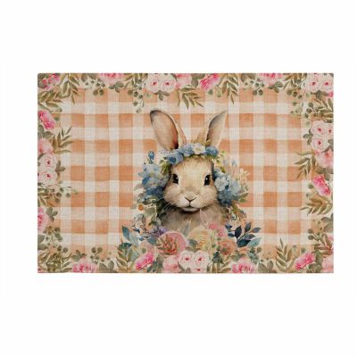 Easter Rabbit Bathroom Runner Rug Bathmat Soft Bath Shower Bathtub Kitchen Door Mat,Washable Floor Doormat Area Carpet for Bedroom Laundry Room Hallway,Easter Buffalo Plaid Check Orange Flower 18"x30"