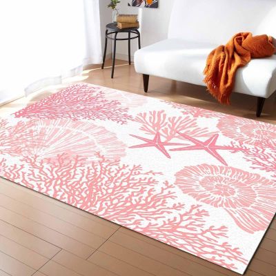4x6 Area Rugs Coastal Shell Starfish Coral Rugs for Kids Bedroom, Pink Ocean Office Rug Low Pile are Not Stumbling Foot for Living Room End Table Nursery