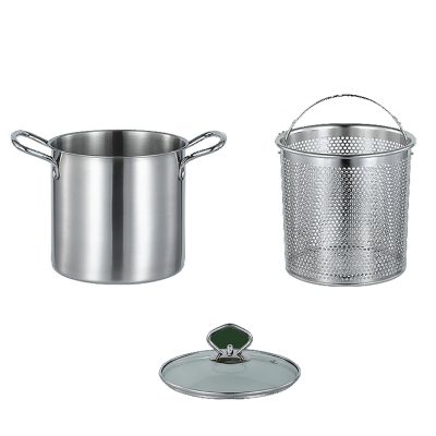 FAIRE 1 Set Deep Fryer Pot Japanese Tempura, Stainless Steel Deep Fryer with Basket, Steamer Cooker with Basket and Lid for Kitchen French Fries Chicken