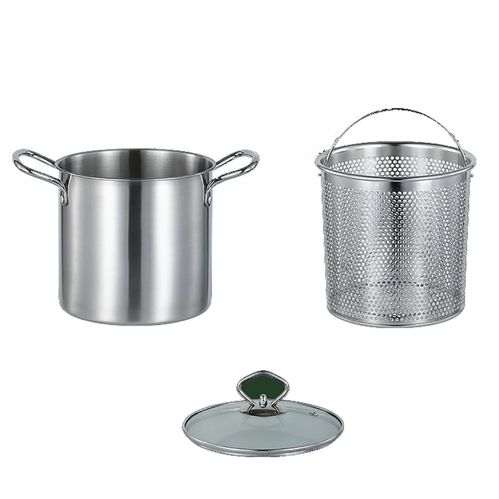 FAIRE 1 Set Deep Fryer Pot Japanese Tempura, Stainless Steel Deep Fryer with Basket, Steamer Cooker with Basket and Lid for Kitchen French Fries Chicken