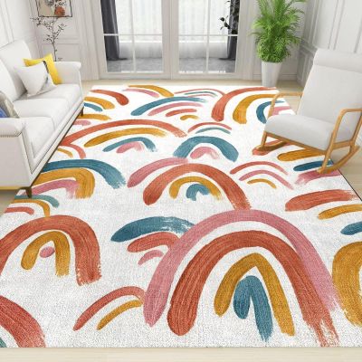 2x3 Area Rugs Minimalist Boho Rainbow Small Entryway Mats, Cartoon Colorful Stripes Laundry Room Rug Non Slip Rugged Throw Rugs for Front Door Bedroom Bedside