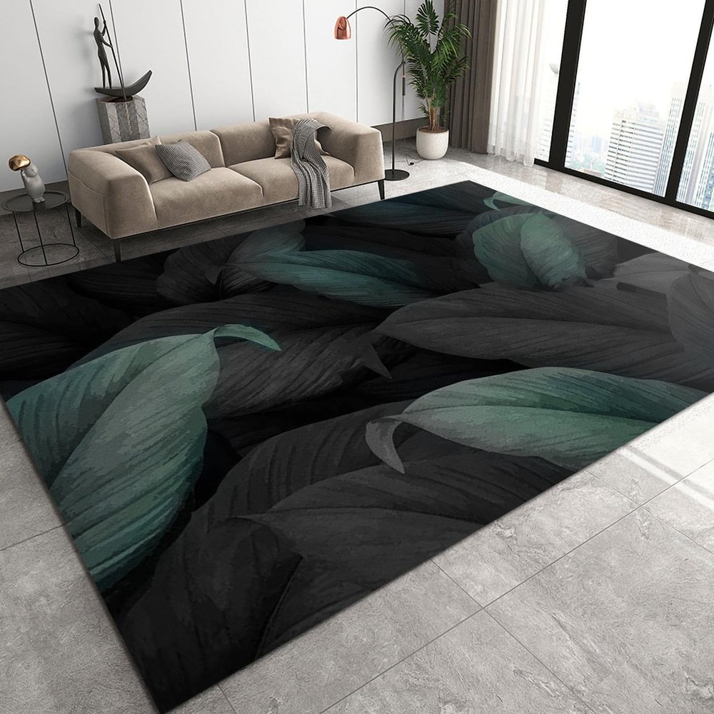 2x3 Area Rugs Retro Green Leaves Small Entryway Mats, Mysterious Black Background Laundry Room Rug Non Slip Rugged Throw Rugs for Front Door Bedroom Bedside