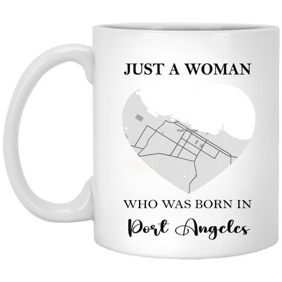 2024 Valentine Port Angeles Washington Mug With Map City - Just A Woman Who Was Born In Port Angeles Mug - Valentine's Gift Ideas For Wife, Girlfriend, Mom Mug 11oz White