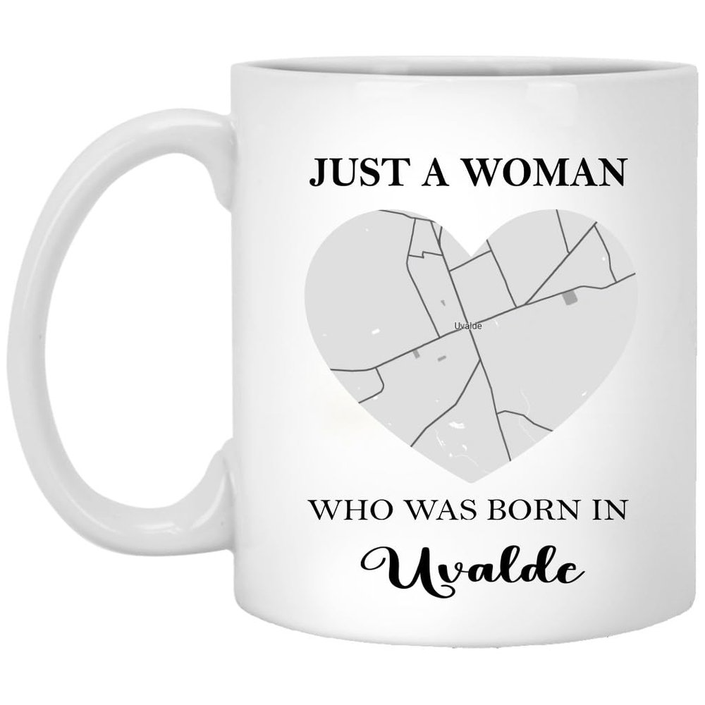 2024 Valentine Uvalde Texas Mug With Map City - Just A Woman Who Was Born In Uvalde Mug - Valentine's Gift Ideas For Wife, Girlfriend, Mom Mug 11oz White