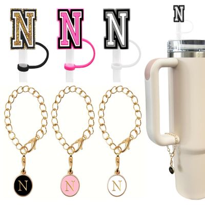3 +3) 3PCS Nuozme Straw Cover 10mm For Stanley Tumbler Cup Reusable Straw Cap Topper with 3 Initial Letter Charms Accessories Name ID Personalized Handle Charm For Stanley 30&40 Oz Cup Tumbler