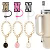 3 +3) 3PCS Nuozme Straw Cover 10mm For Stanley Tumbler Cup Reusable Straw Cap Topper with 3 Initial Letter Charms Accessories Name ID Personalized Handle Charm For Stanley 30&40 Oz Cup Tumbler view 1