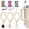 3 +3) 3PCS Nuozme Straw Cover 10mm For Stanley Tumbler Cup Reusable Straw Cap Topper with 3 Initial Letter Charms Accessories Name ID Personalized Handle Charm For Stanley 30&40 Oz Cup Tumbler view 1