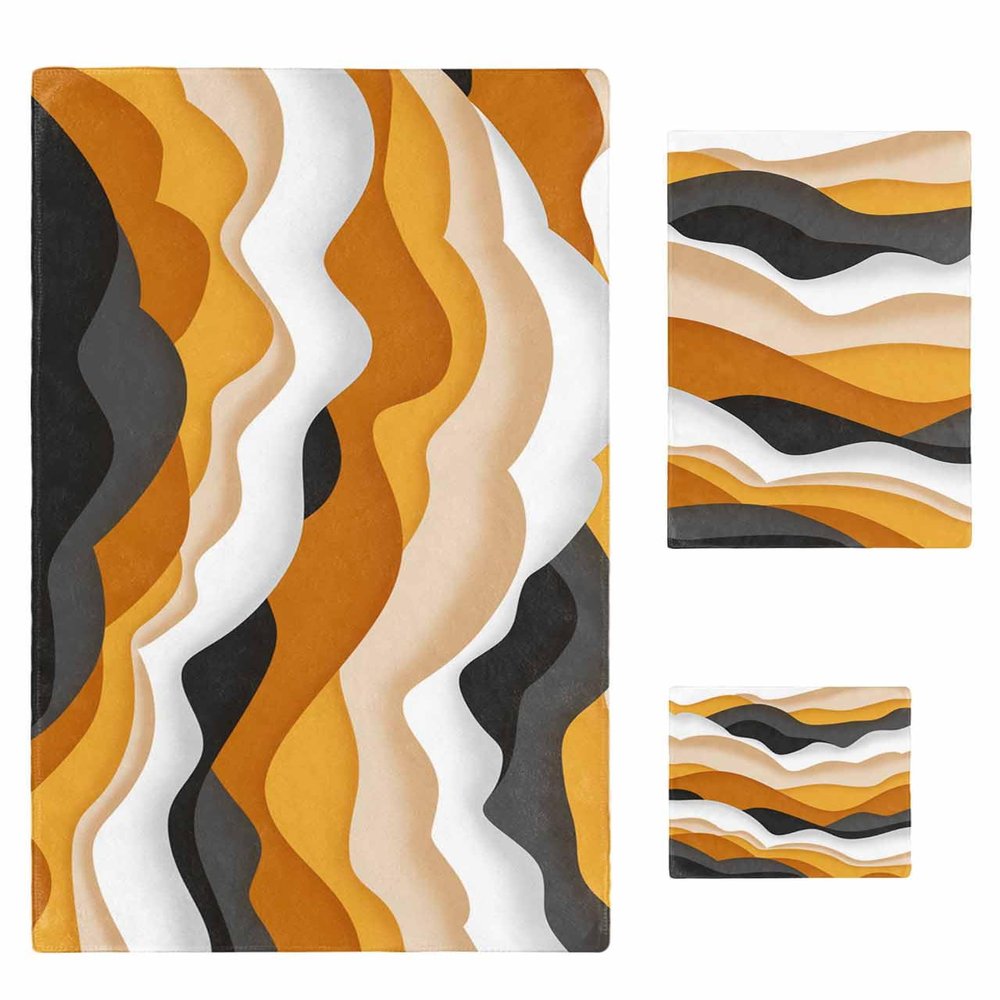 3 Piece Bath Towel Set, Ombre Grey Orange Towels Set for Bathroom Soft Bath Shower Towels Absorbent Bathroom Towels Set ( 1 Bath Towel, 1 Hand Towel, 1 Washcloth ) Abstract Geometric Ocean Waves