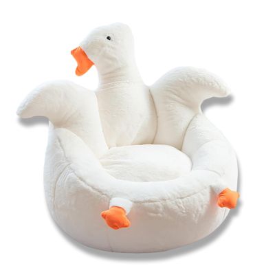 KOLEV Bean Bag Chair Covers Only Without Filling Big White Goose Shape Fuzzy White Bean Bag Cover Comfy Faux Rabbit Fur Fabric Fluffy Sofa Bed Cover for Kids Adults Teens Pet (Medium)