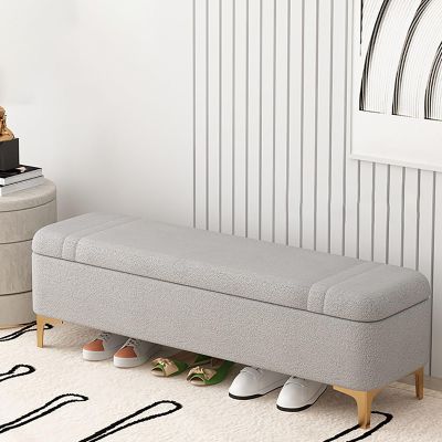 Padded bench seat made of plush fabric, bedroom bench with storage, living room storage bench with golden stool legs, upholstered bench, shoe cabinet bench, suitable for living room, bedroom, etc. ( C