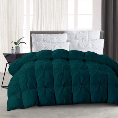 All-Season Pinch Pleated Down Alternative Comforter | Extra Large King 136x120 Size 1 - Piece | Microfiber Quilt Duvet with 8 Corner Tabs, Ultra Soft Lightweight & Fluffy | Pintuck Teal