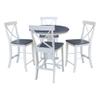IC INTERNATIONAL CONCEPTS 36" Round Pedestal Gathering Height Table with 4 X-Back Counter Height Stools, White/Heather Gray view 1