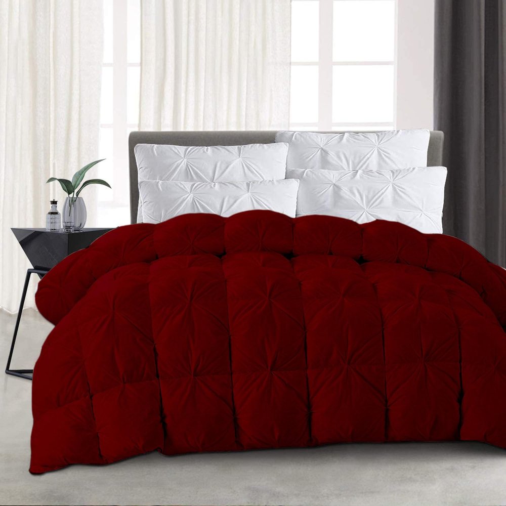 All-Season Pinch Pleated Down Alternative Comforter | California King 104x96 Size 1 - Piece | Microfiber Quilt Duvet with 8 Corner Tabs, Ultra Soft Lightweight & Fluffy | Pintuck Burgundy