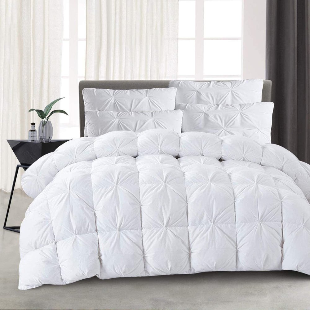All-Season Pinch Pleated Down Alternative Comforter | Super King 108x98 Size 1 - Piece | Microfiber Quilt Duvet with 8 Corner Tabs, Ultra Soft Lightweight & Fluffy | Pintuck White