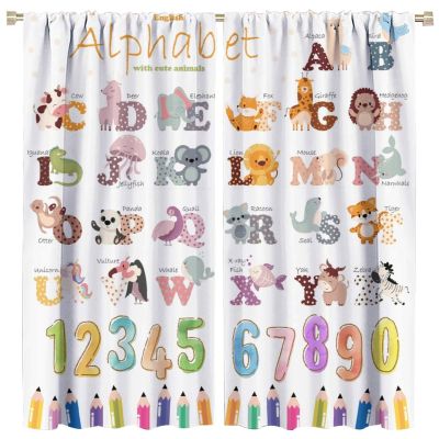 Animal Alphabet Curtains, Funny Colorful Educational Recognizing Numbers Letters Cartoon Pattern Drapes for Kids, Blackout Rod Pocket Window Treatments for Living Room Bedroom Bathroom 55x63in