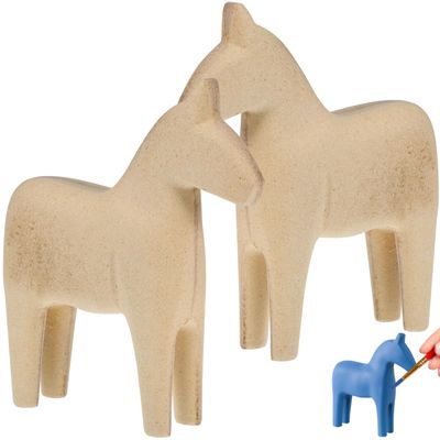 Operitacx 2 pcs Unfinished Wooden Horse Figurines DIY Wooden Horse for Craft Decoration to Paint Table Centerpiece Decor for Parties Festivals and Home Display 7.28 X 6.29 X 1.77 in