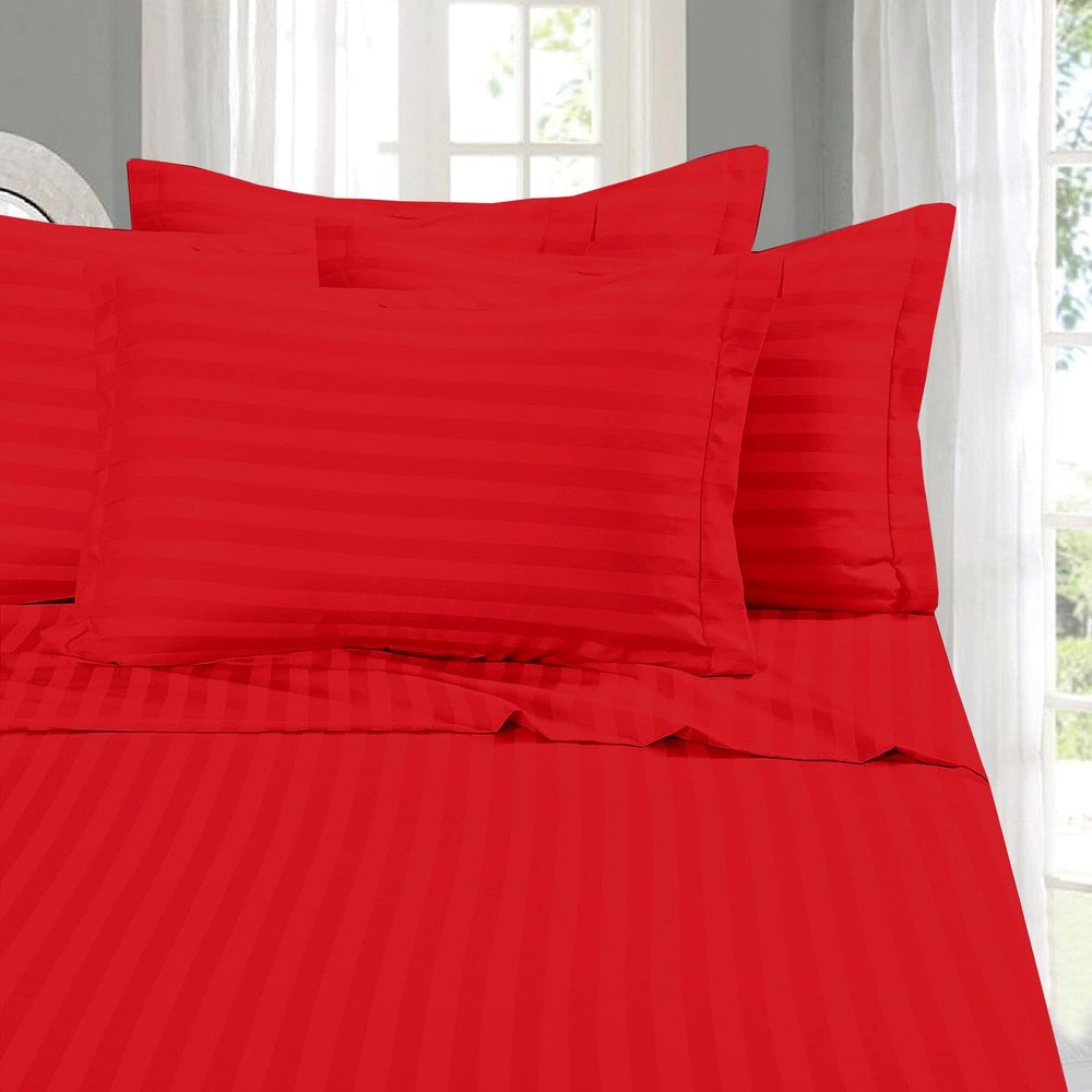 Premium Quality 120x120 Super King Plus Red Striped Duvet Cover Set Zipper Closure & Corner Ties Easy Fit,Breathable 800-TC Ultra Soft Pillow Sham 2pc 100% Soft Egyptian Cotton
