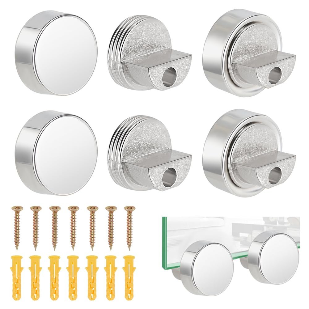AHANDMAKER 8 Sets Alloy Mirror Mounting Clips Metal Round Glass Bracket Glass Clip Clamps Holder for 6.5mm Flat Glass for Glass Holder Metal Casting Window