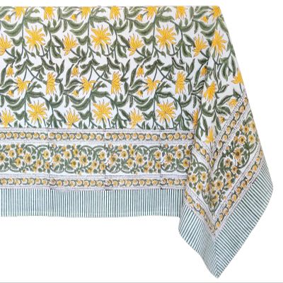 ATOSII Noor 100% Cotton Rectangle Spring Tablecloth, Handblock Floral Print Linen Table Cloth for Kitchen Dining I Parties, Outdoors, Weddings, Easter Holidays I 72 X 108 Inches I 8 Seater