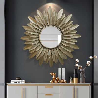 KarFri Iron Handmade HD Hanging Mirror Wall Art Decor Large Decorative Wall Mirror Wall-Mounted Mirror for Living Room Bathroom, Bedroom, Porch, Entryway