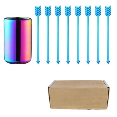 SEELLODGE Silverware Flatware Cutlery Set, 8 Pieces Creative 304 Stainless Steel Fruit Fork Set Coffee Fork With Storage Jar(Blue,6Set)
