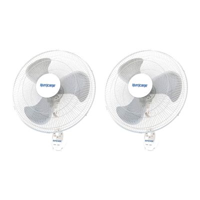 Hurricane Supreme 18 Inch 90 Degree Oscillating Indoor Wall Mounted 3 Speed Fan with Adjustable Tilt and Pull Chain Control, White (2 Pack)