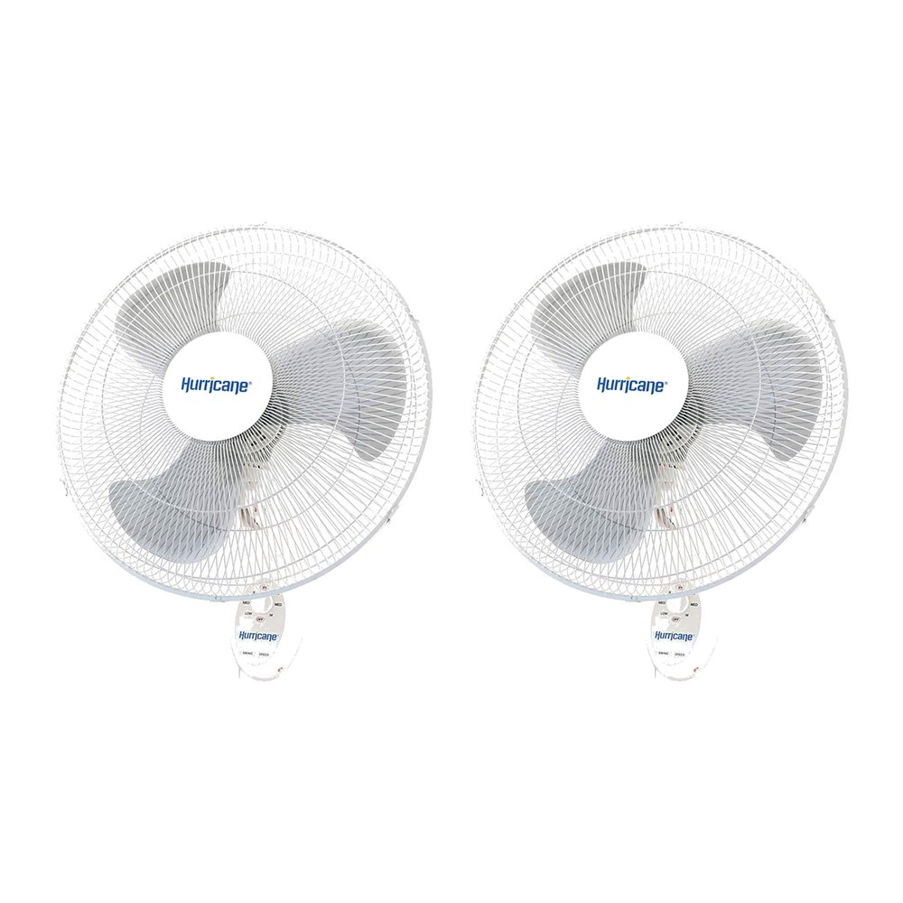 Hurricane Supreme 18 Inch 90 Degree Oscillating Indoor Wall Mounted 3 Speed Fan with Adjustable Tilt and Pull Chain Control, White (2 Pack)