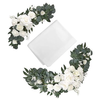 Amosfun 1set Wedding Arch Drape Artificial Flowers Wedding Arch Decor for Events Includes Tulle and Floral Arrangements Elegant Floral Backdrop for Ceremonies and Receptions