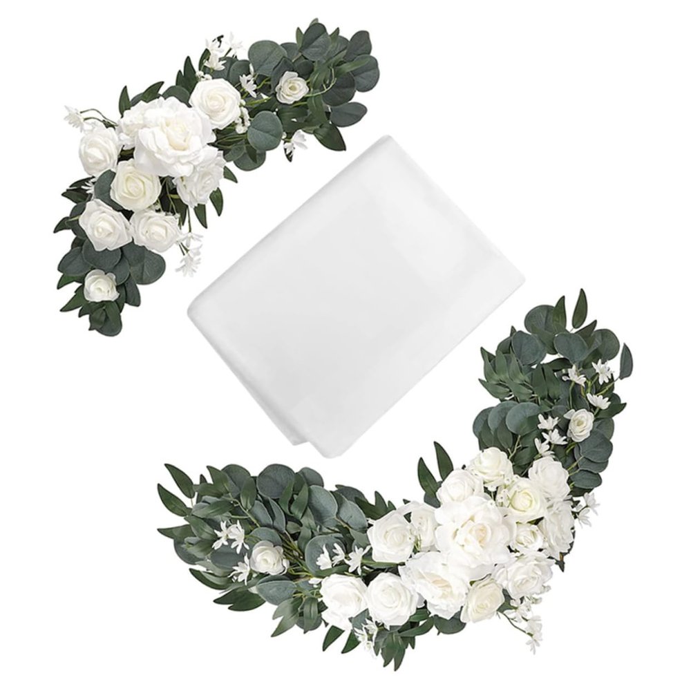 Amosfun 1set Wedding Arch Drape Artificial Flowers Wedding Arch Decor for Events Includes Tulle and Floral Arrangements Elegant Floral Backdrop for Ceremonies and Receptions