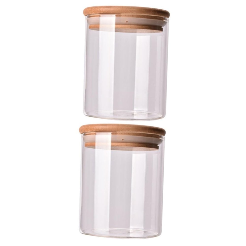 DECHOUS 2pcs Sealed Canister Food Storage Jar 175ml Airtight Glass Container with Bamboo Lid Tea Jar Coffee Container Sugar