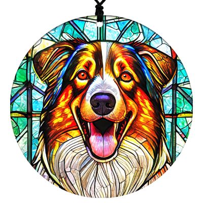 Australian Shepherd Christmas Ornament - Hanging Home Decor Featuring Faux Stained Glass Embossed Design - 2026 Acrylic Disc Decoration for Tree - Unique Dog Lover Gift from Cranberry Collective