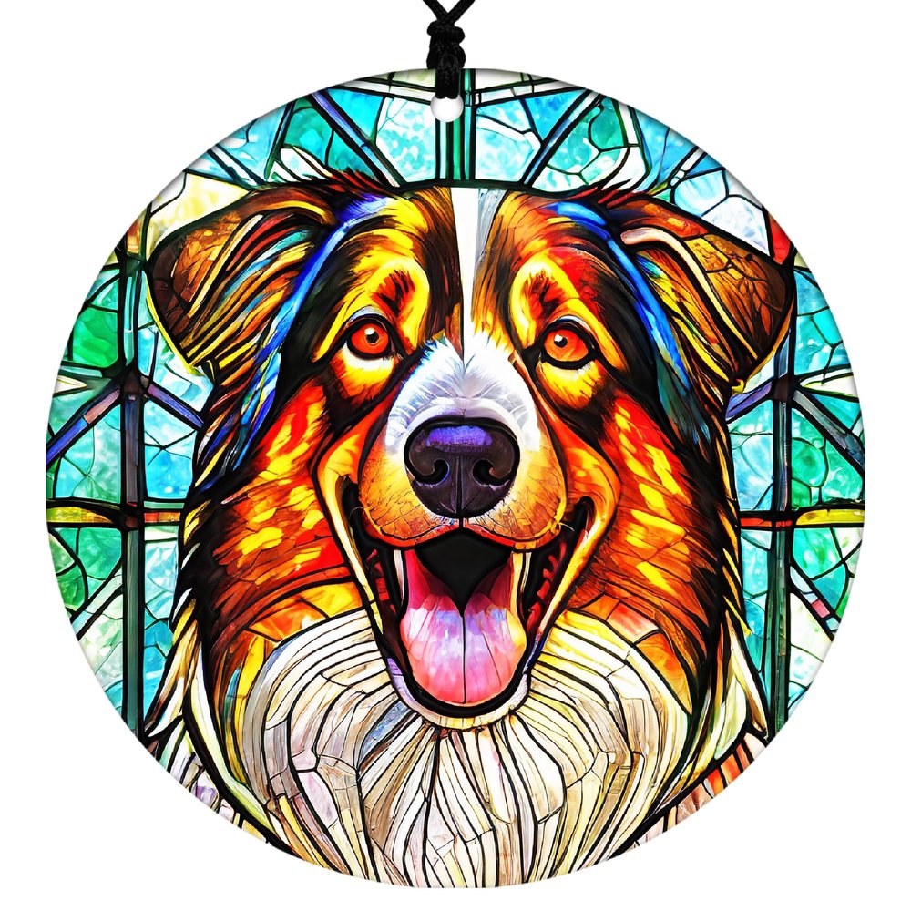 Australian Shepherd Christmas Ornament - Hanging Home Decor Featuring Faux Stained Glass Embossed Design - 2026 Acrylic Disc Decoration for Tree - Unique Dog Lover Gift from Cranberry Collective