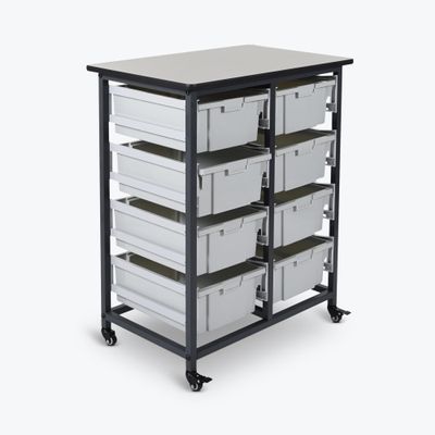 FSE 373-MBS-DR-8L Mobile Bin Storage Unit - Double Row with Large Gray Bins