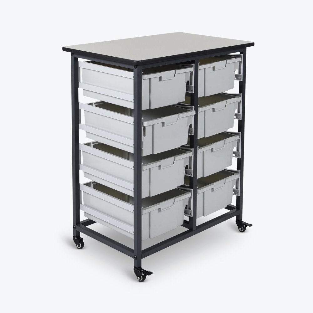 FSE 373-MBS-DR-8L Mobile Bin Storage Unit - Double Row with Large Gray Bins