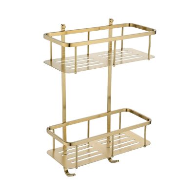 GLigeT Bathroom Organiser Bathroom Shelf Wall-Mounted Storage Rack Home Organizer Bath Household Items Rack Bathroom Accessories Shower Shelves (Color : Gold-2 Layers)